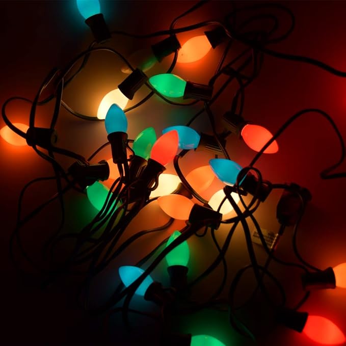 Abeja C7 LED Multicolor 25Ft Outdoor Ceramic String Lights with 27 Multicolor LED Bulbs, Vintage Christmas Lights for Indoor/Outdoor Party, Yard, Garden, Patio, Home, Easter Decor