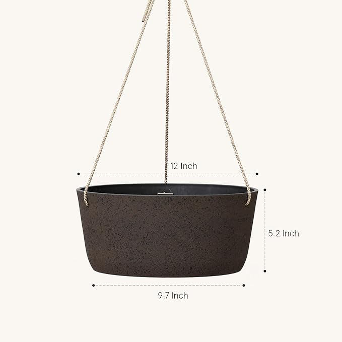 La Jolie Maison Large Hanging Planters - 12 Inch Outdoor Flower Pots, Hanging Garden Planters Set of 2, Iron Color