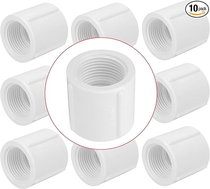 10Pack 1" Double Female Thread PVC Pipe Coupling Adapter Pipe Fitting Connector (Female x Female) SCH40 1Inch PVC Female Threaded Pipe Coupling for Sprinkler,Irrigation,Swimming Pools