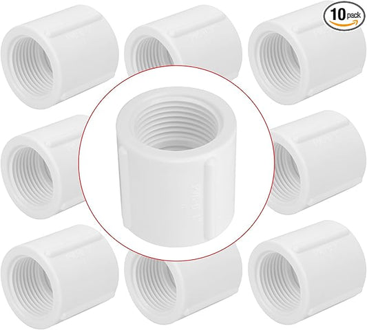 10Pack 1" Double Female Thread PVC Pipe Coupling Adapter Pipe Fitting Connector (Female x Female) SCH40 1Inch PVC Female Threaded Pipe Coupling for Sprinkler,Irrigation,Swimming Pools