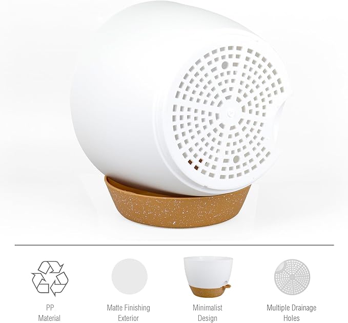 12 inch Large Self Watering Pots for Indoor Outdoor Plants, Plant Pots with Mesh Drainage Holes for Garden House Plants, Plastic Planters with Reservoir for Flower Plants, White with Brown