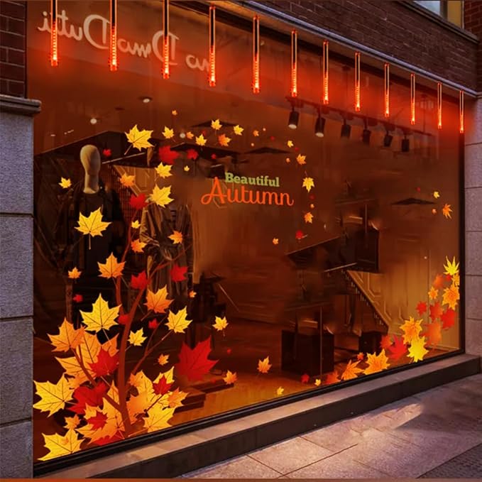 Halloween Decorations Outside, 16 Inch 256 LED Meteor Shower Orange Halloween Lights Outdoor for Yard Tree Windows Eaves, Falling Rain Lights for Christmas Halloween Thanksgiving Fall Decor, UL Plug