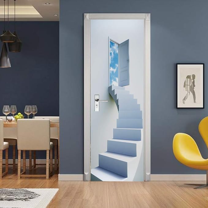 3D Door Stickers Murals Peel and Stick - Stairs Wallpaper Self-Adhesive Decals Removable PVC Waterproof Poster for Bedroom Living Room Decoration 34.6" x 78.7"