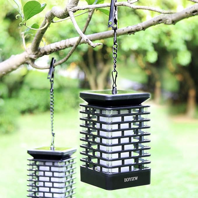 EOYIZW Solar Lanterns, 99LEDs Dancing Flickering Flame Lights, IP65 Waterproof, Purple, 3.5" H x 3.5" W x 3.5" D