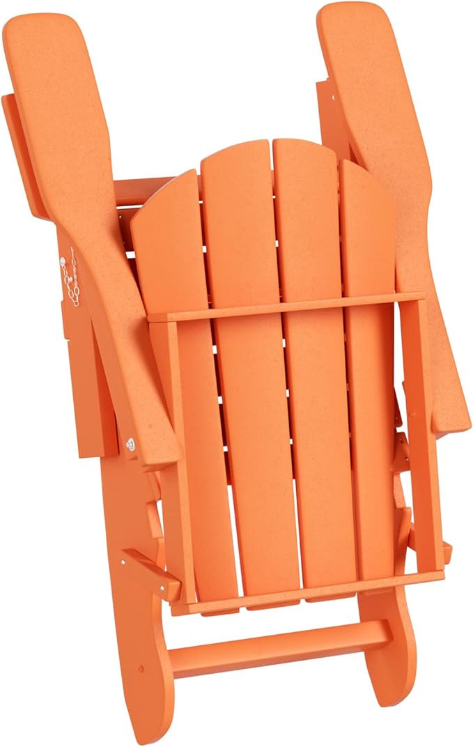 WO Home Furniture Adirondack Chairs Table Set of 3 PCS Outdoor Folding Chairs Coffee Table Weather/UV Resistant for Lawn, Garden, Bon Fire, Balcony (Orange)