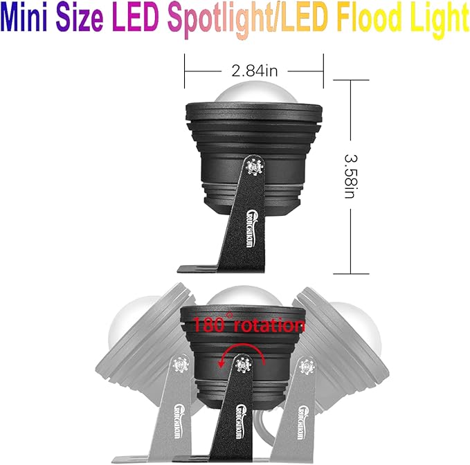 Landscape 10W Spotlight Outdoor Lighting With US Plug and Remote Control - 12V Garden Waterproof Yard Lights for Christmas Decorations (Mixed Color, NOT Pure RGB)