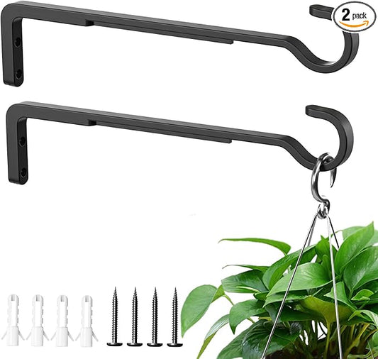 10 Inch 2 Pack Black Heavy Duty Outdoor Plant Hangers for Hanging Baskets, Iron Hanging Plant Brackets for Hanging Plants Outside, Metal Plant Hooks Plant Wall Hooks for Hanging Lantern, Bird Feeder