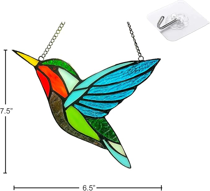 Hummingbird Stained Glass Window Hangings, Birds Stained Glass Decorations,Bird Suncatcher for Window Decor Hummingbird Gifts for Mom,Bird Lovers