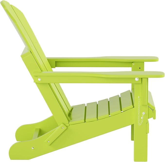 WO Home Furniture Adirondack Chairs Table Set of 3 PCS Outdoor Folding Chairs Coffee Table Weather/UV Resistant for Lawn, Garden, Bon Fire, Balcony (Lime)