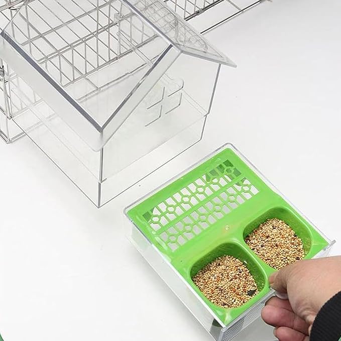 2026 New Pull-Out External Parrot Feeder, Bird Bath for Cage, 7*6*5.5in Bird Feeder House, Transparent Parakeet Cage Accessories, Easy To Fill, Clean, Long-Lasting, for Finch and Hummingbird (Green)