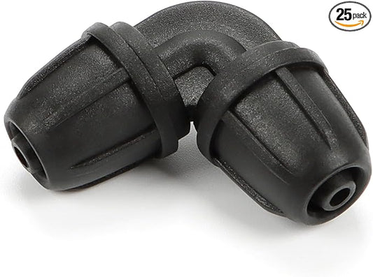 1/4 Inch Drip Irrigation Elbow Fittings, 25 Pieces 1/4'' Drip Line Barbed Locked Elbow Connectors for 1/4 Inch Irrigation Tubing Anti-leak 90 Degree Elbow for Garden Drip Sprinkler Systems