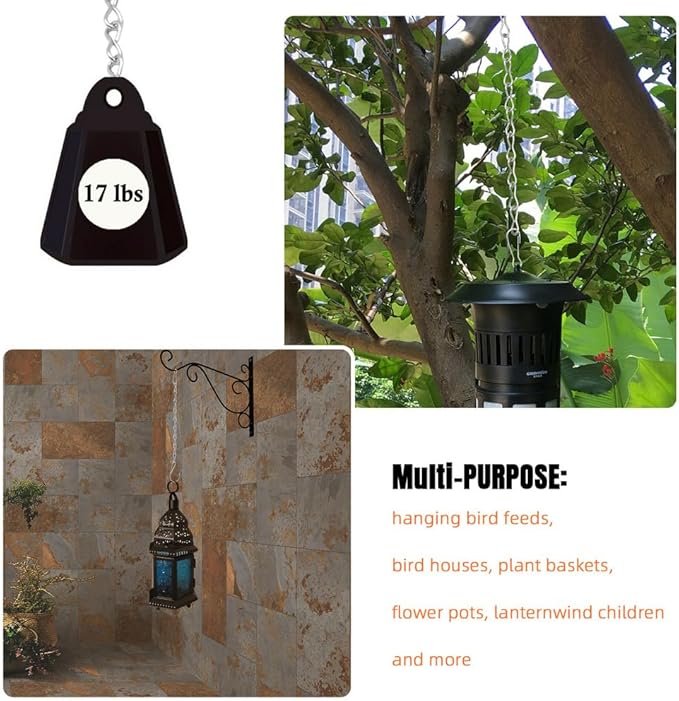 197 Inch DIY Silver Hanging Basket Chains, Adjustable Length, Decorative Metal Chain with Hooks for Hanging Bird Feeders, Planters, Ornaments