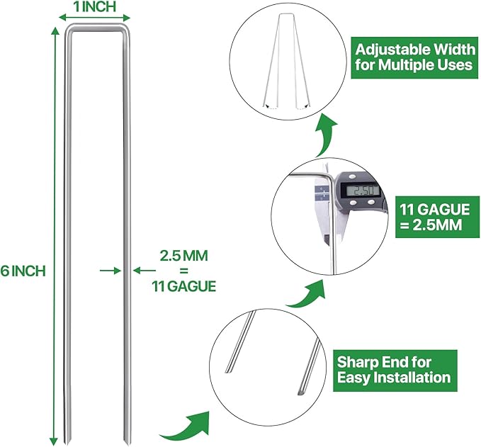 30 Pack Garden Stakes - 6 Inch Landscape Staples with Metal Yard Pins, Lawn Ground Stakes, Tent Stakes, Tarp Stakes for Anchoring Sod, Landscape Fabric, and Irrigation Tubing