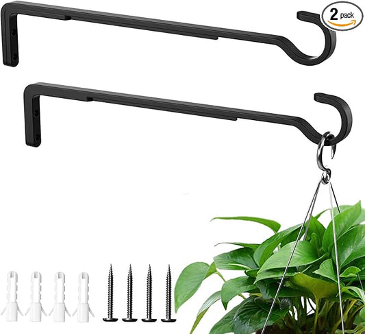 12 Inch Black Heavy Duty Outdoor Plant Hangers for Hanging Baskets, Iron Hanging Plant Brackets for Hanging Plants Outside, Metal Plant Hooks Plant Wall Hooks for Hanging Lantern, Bird Feeder (2 pcs)
