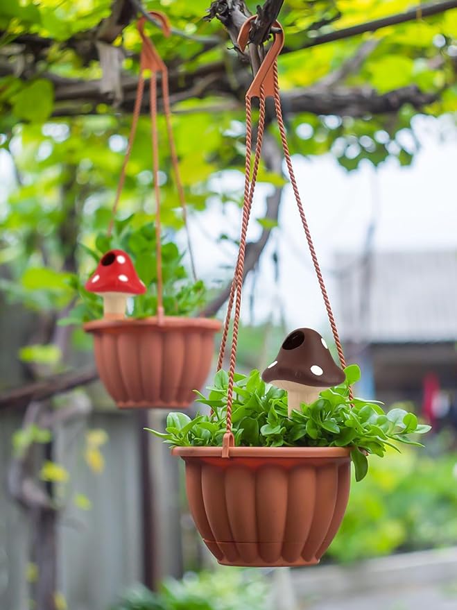 Kalolary 4Pcs Plant Watering Globes, Self Watering Spikes Terracotta Drip Water Stakes Irrigation Watering Bulbs for Pot, Indoor, Outdoor, Vacation (Mushroom)