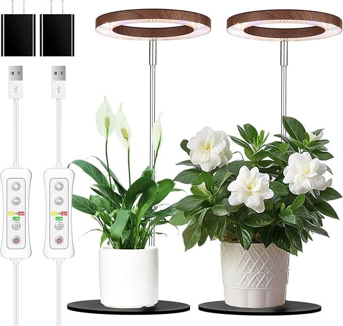 yadoker 144 LEDs Plant Grow Light for Indoor Plant,Aluminum Walnut Wood Grain Desk LED Grow Light, Height Adjustable,6.3" Aluminum Housing,Automatic Timer with 8/12/16 Hours,10-Level Brightnes