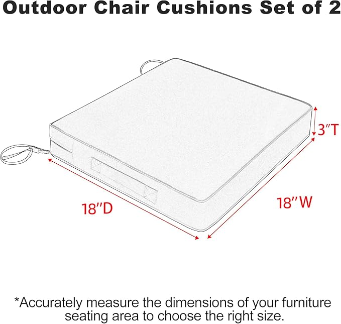 Favoyard Patio Chair Cushions 18 x 18 x 3 Inch Waterproof Outdoor Seat Cushions for Patio Furniture 3-Year Color Fastness Garden Sofa Couch Chair Pads with Handle & Adjustable Straps Set of 2, Green