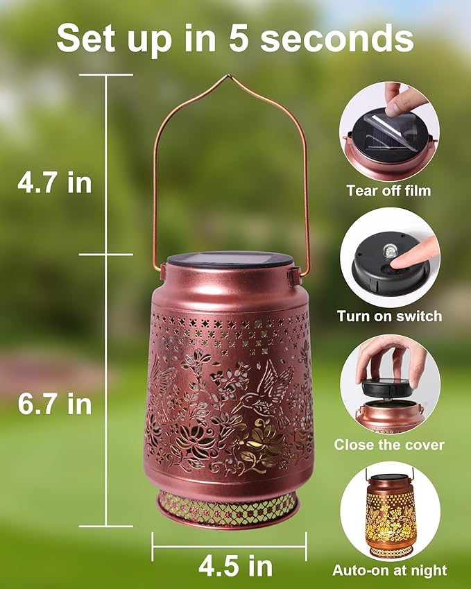 Hummingbird Solar Lanterns Outdoor Waterproof, Mothers Day Gifts Birthday Gifts for Women Mom Grandma Sister, Hanging Solar Lantern Garden Decor for Outside Yard Patio Porch Pathway Lawn Balcony