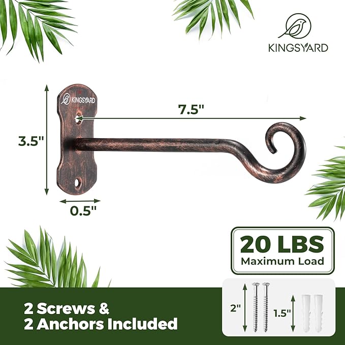 Kingsyard 2 Pack Wall Plant Hanger - Heavy Duty Metal Hanging Bracket Hooks for Hanging Plant Bird Feeders Lanterns Wind Chimes Indoor/Outdoor. Antique Copper
