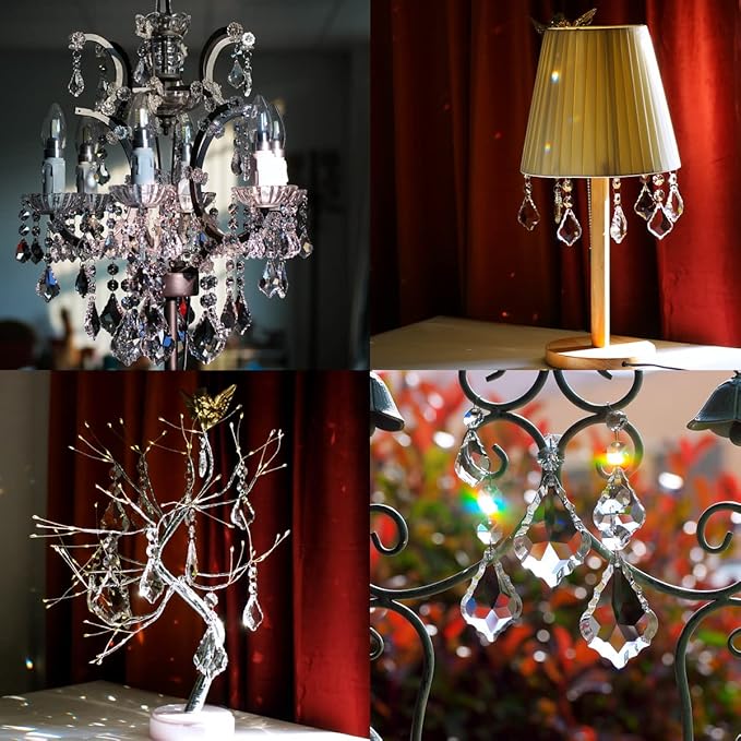 12pcs Maple Leaf Crystal Chandelier Prism Pendant Parts, 63mm Hanging Crystals Beads for Chandelier Wedding Decoration Clear