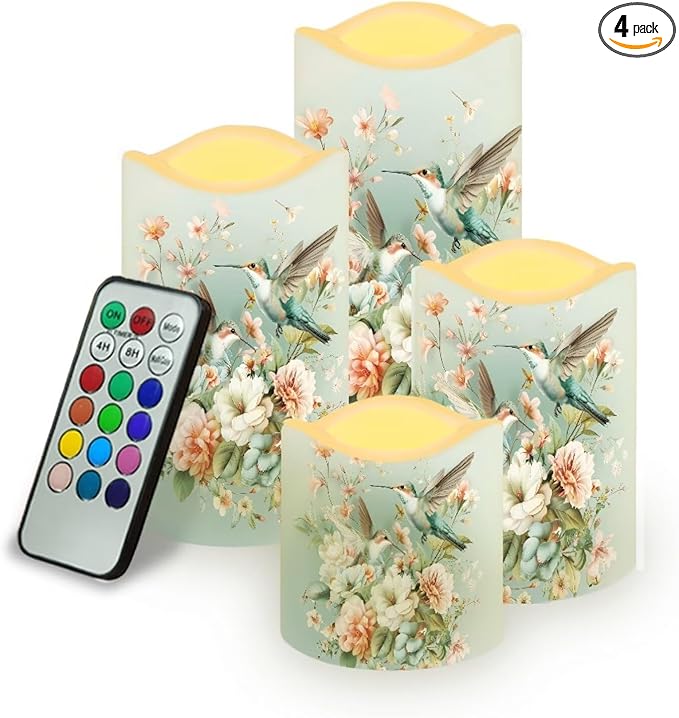 Ystardream Battery Operated LED Candles Set of 4 with Remote Control Timer Dancing Flame Pillar Candles Home Table Coastal Decorations