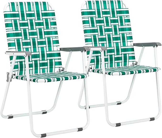 VINGLI Patio Lawn Webbed Folding Chairs1 Piece, Outdoor Beach Chair Portable Dining Chair for ir for Outdoor Yard, Garden(Green, Classic)
