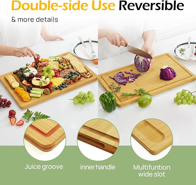 Kitchen Essentials Natural Bamboo Cutting Board XL With Durable, Knife-Friendly Surface & Deep Juice Groove – Perfect For BBQ(Pre Oiled, Natural)