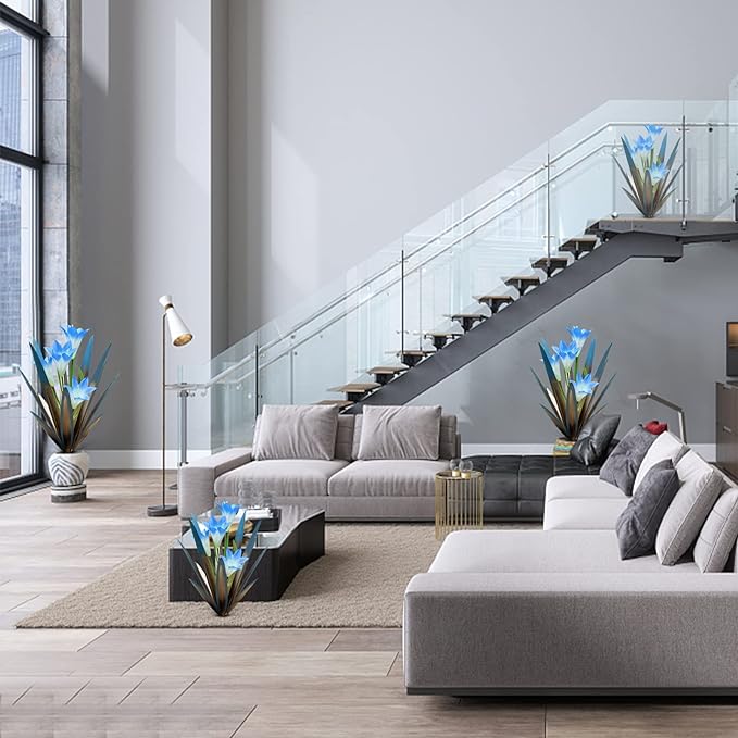 Homight Metal Agave Plant Outdoor Decoration Outdoor Garden Decoration Lily Mexican Yard Art Plant Garden Agave Lily Decorative Garden Gift… (2 Big Blue Lilies)