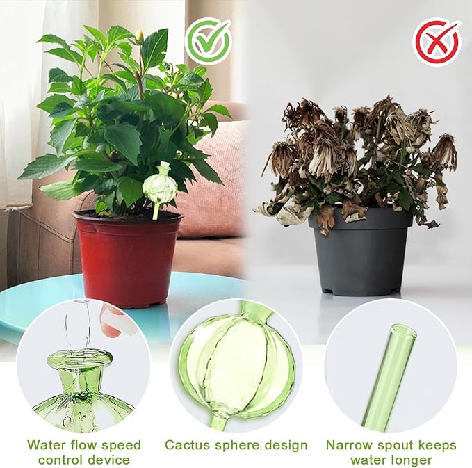 4 PCS Plant Self Watering Globes 8.9 Inch Plant Watering Devices Colorful Glass Glass Watering Bulbs for Indoor Outdoor Plants