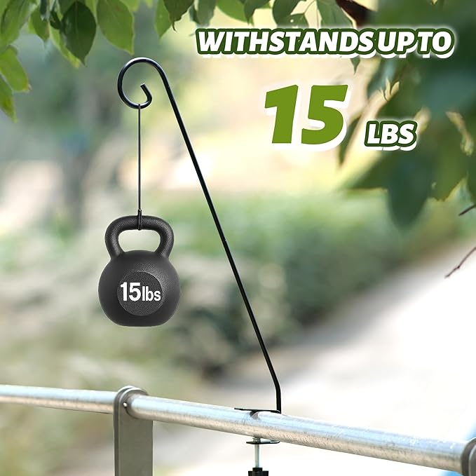 MIXXIDEA 2 Packs Heavy Duty Deck Rail Pole Deck Hook, Extensible and Adjustable Deck Hook for Hanging Bird Feeder, Plants, Suet Baskets,Wind Chimes,Lanterns