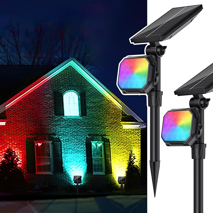 JSOT Solar Lights Outdoor Waterproof - Color Changing Spot Lights Outside, Solar Powered Spotlight Landscape Lighting Halloween Spotlights for Tree Garden Yard Pathway Driveway House Christmas