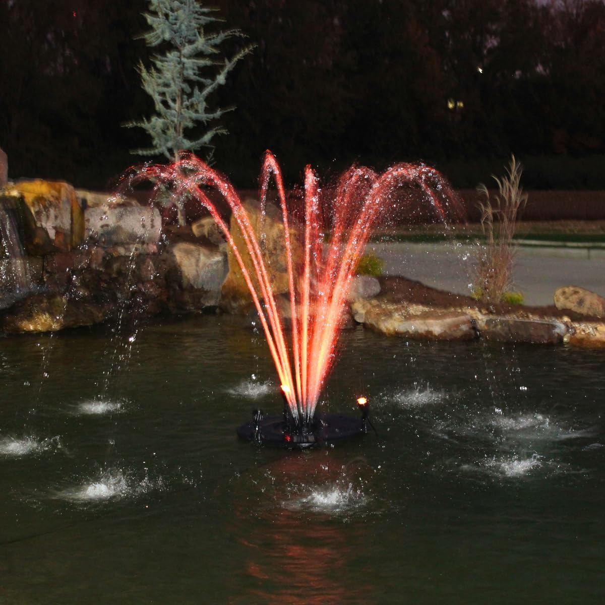 HALF OFF PONDS Floating Fountain – 1/4 HP Pond Aerator, 100' Cord – 3000 GPH Water Pump – 9 Spray Patterns - White LED Lights - for Ponds & Water Gardens