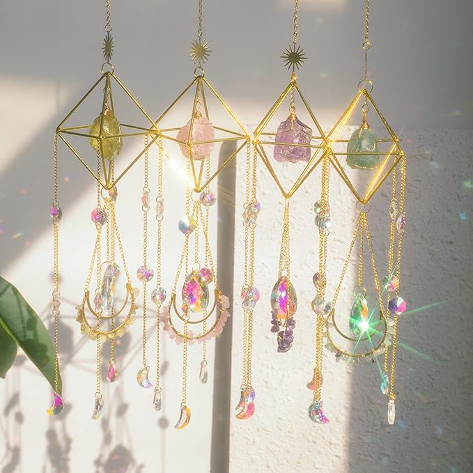 Crystal Suncatcher Lapis Lazuli, Blue Sun Catcher Hanging Decor, Blue Lazurite Crystal Window Hanging, Gemstone Prism, Boho Chic Decor, Raw Natural Stone (Lazurite)