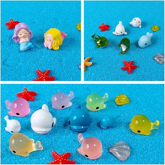 100 Pcs Ocean Mini Resin Animals Figures, Tiny Plastic Sea Creatures Figurines to Hide Miniature Fairy Garden Decorations Accessories