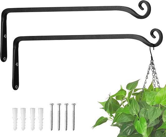 Kingsyard 2-Pack Wall Plant Hanger Outdoor - Heavy Duty Metal Hanging Bracket Hooks for Hanging Plant Bird Feeders Lanterns Wind Chimes Outdoor & Indoor, 15-Inch/Black