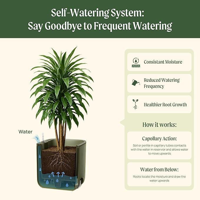Vego garden Planters for Outdoor & Indoor Plants, Large Plant Pots with Self Watering, 15" Tall Large Plant Pots with Trellis for Flowers Plants Decor, Cream White