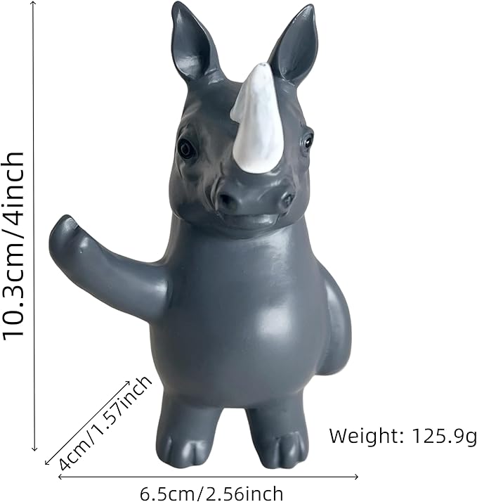 Jxueych Rebellious Rhino Figurine, Miniature Resin Rhino Standing 4 Inch, Adorable Mini Rhino - The Perfect Blend of Power and Charm for Your Home Decor!