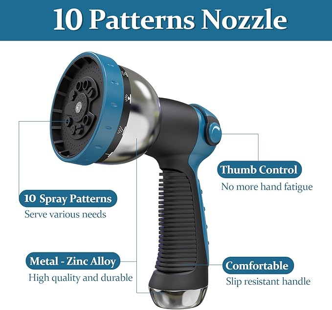 Garden Hose 75ft, Made of TPE(Not PVC), Ultra-Light & Flexible Water Hose with Solid Brass Fittings, Non-Shrinking, Easy to Storage, Drinking Water Safe Material, All-weather, SeaBlue