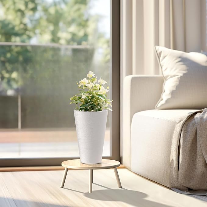 Kante Tall Round Planter Set of 2, 13 Inch Tall Decorative Planter Pots for Outdoor Indoor Garden Patio Front Porch (White)