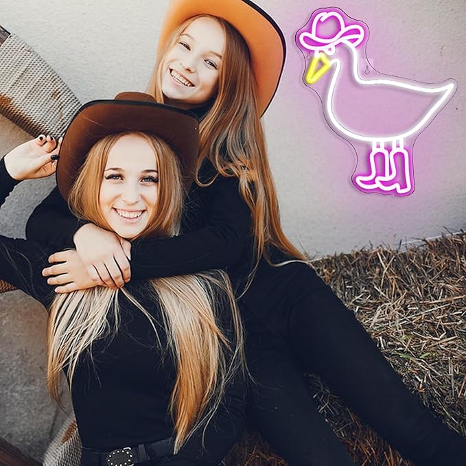 Cowboy Duck Neon Sign,Duck Neon Signs Cowgirl Boots Neon Signs for Wall Decor, USB Connectivity Pink LED Signs for Bedroom Living Room Kids Room Home Bar Birthday Party