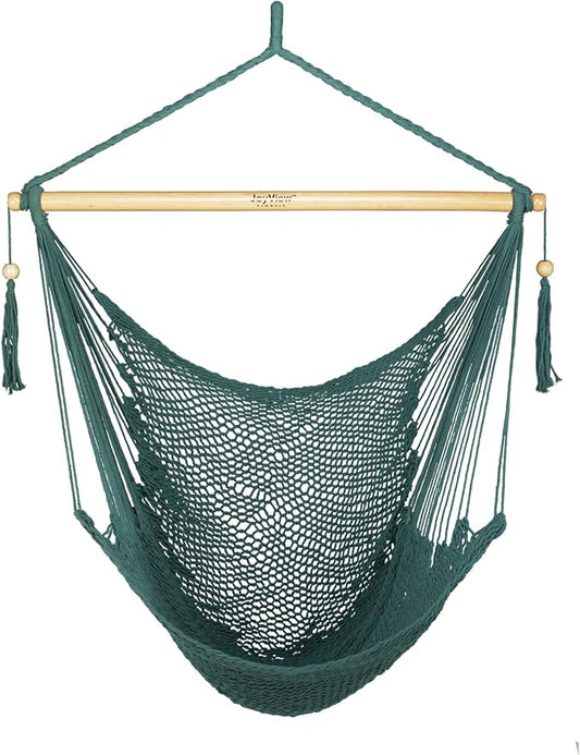JoyView Hammock Chair with Spreader Bar Caribbean Hammock Swing Chair 300 LBS Weight Capacity XL Rope Hanging Chair for Outdoor Indoor Garden Yard - Green