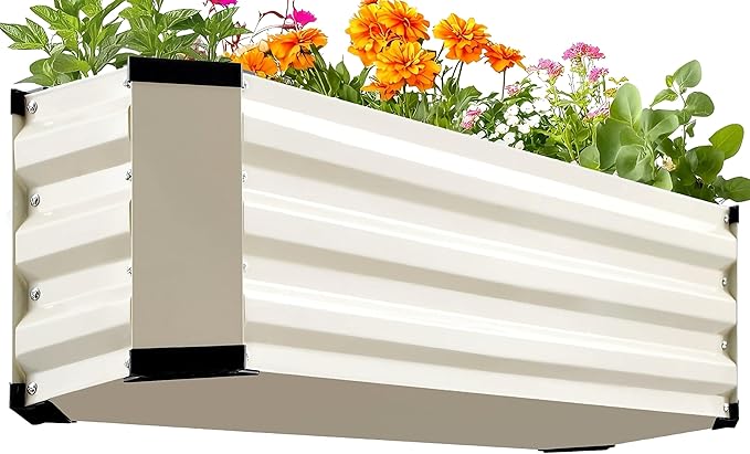 KING BIRD Raised Garden Bed Kit with Bottom 2025 Upgraded Galvanized Planter Garden Box Outdoor & Indoor for Gardening, Vegetables, Flowers, Beige, 35.4x11.8x11.8 in