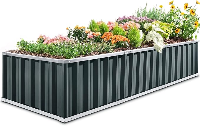 KING BIRD Galvanized Raised Garden Bed with 2 Installation Methods for DIY, 101" x 36" x 18" Heightened Planter Kit Box Outdoor for Deep-Rooted Vegetables, Flowers, Dark Grey