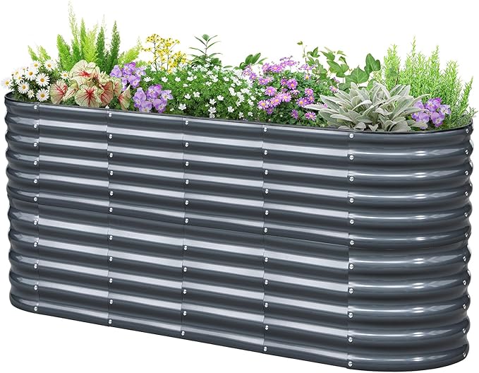 KING BIRD Raised Garden Bed 2.85 ft Tall 9 in 1 Galvanized Planter Garden Box Outdoor for Gardening, Deep Root Vegetables, Flowers 78.7X23.6X34.2 in, Dark Grey