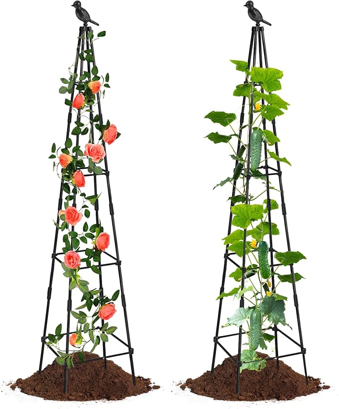 Garden Obelisk Trellis for Climbing Plants Outdoors, 65 Inch Rustproof Plant Stand Climbing Support with Adjustable Heights for Indoor Potted Plants, Vines, Flowers Stands, Vegetables (1)
