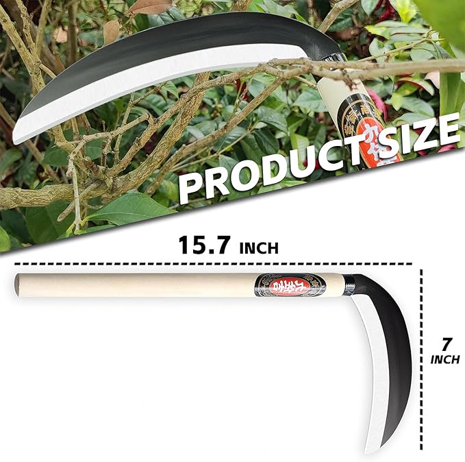 Japanese Weeding Sickle Garden Tool - Garden Hand Weeder Sickle Tool,Scythe Tool for Gardening,Manual Grass Sickle Carbon Steel Blade Cutter Gardening Quick Work (Weeding Sickle)