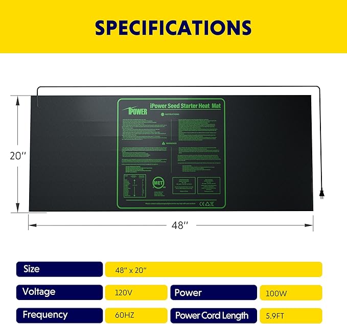 iPower Durable Seedling Heat Mat Warm 48" x 20" - 2 Pack Hydroponic Heating Pad Waterproof and A Digital Thermometer for Seed Starting Greenhouse and Germination