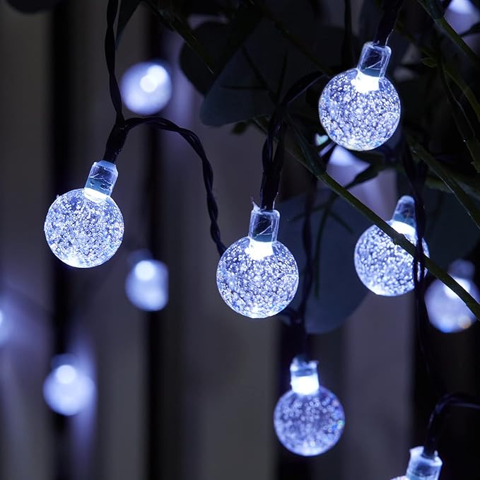 Brightown 2-Pack 120 LED 72 FT Solar String Lights Outdoor, Crystal Globe Lights with 8 Lighting Modes, Waterproof Solar Powered Patio Lights for Garden Yard Porch Wedding Party Decor (Pure White)