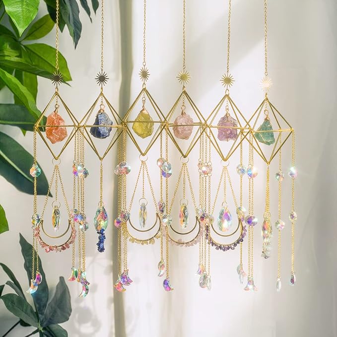 Crystal Suncatcher Lapis Lazuli, Blue Sun Catcher Hanging Decor, Blue Lazurite Crystal Window Hanging, Gemstone Prism, Boho Chic Decor, Raw Natural Stone (Lazurite)