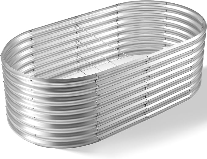 Land Guard Galvanized Planter Raised Beds, 6×3×1.99ft Galvanized Water Trough, Keyhole Raised Garden Bed Metal Galvanized